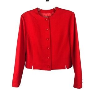 Pendleton Vintage Red Wool Blazer Jacket Collarless Cropped Pure Virgin Wool L